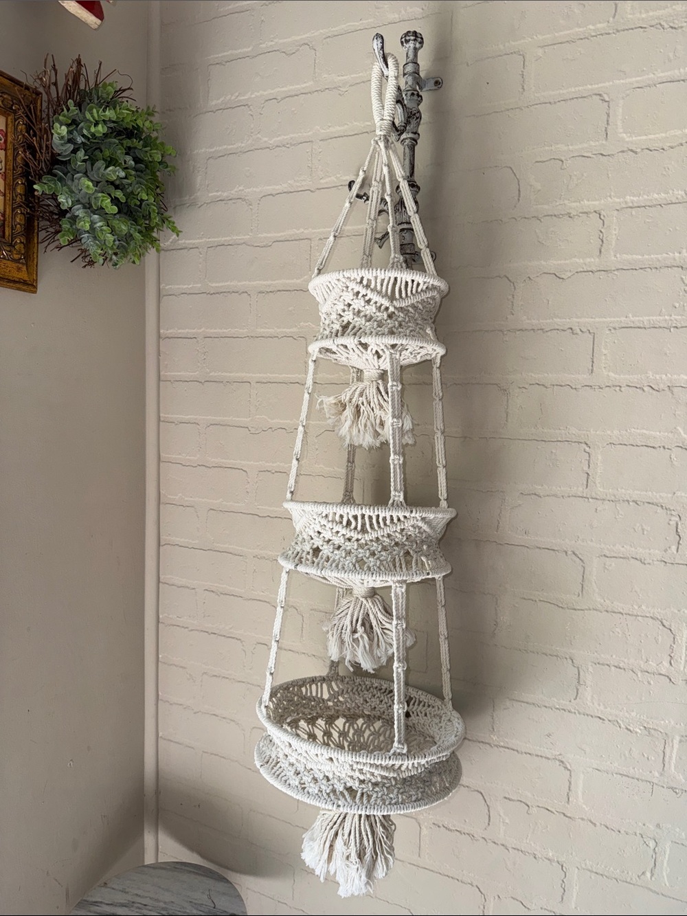 Cream Macramé Hanging Shelf  Boho Wall Decor